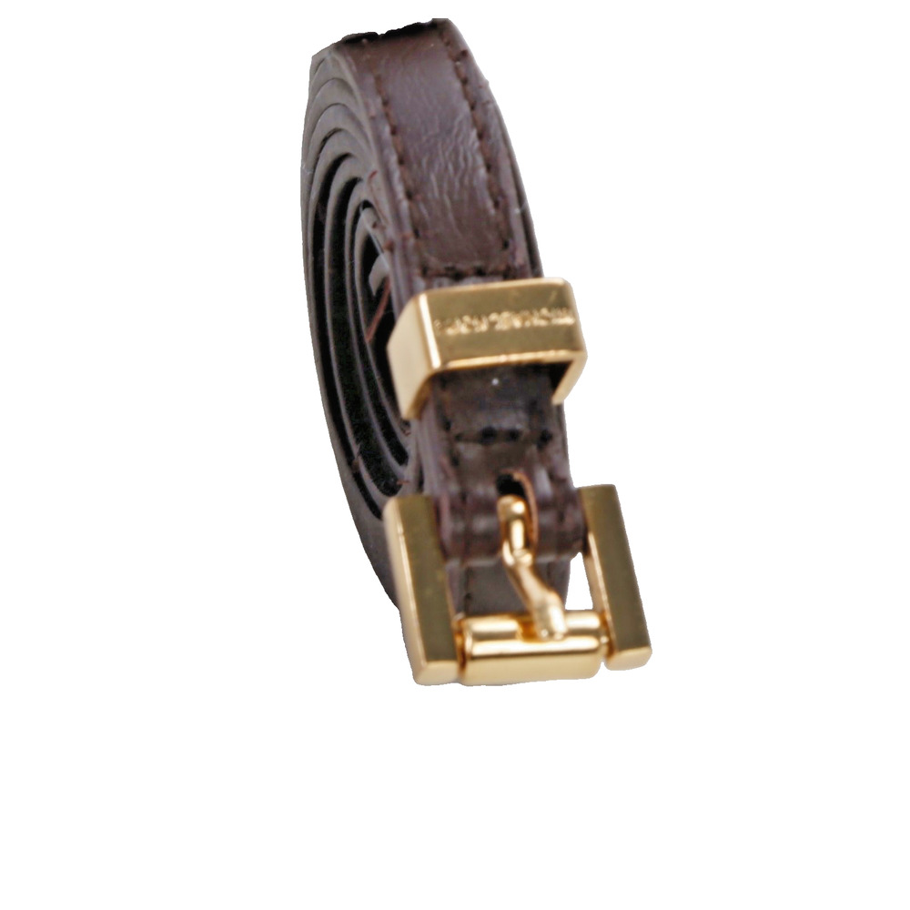 Michael Kors Brown Leather Skinny Belt Size M Gold Plaque Buckle Minimalist